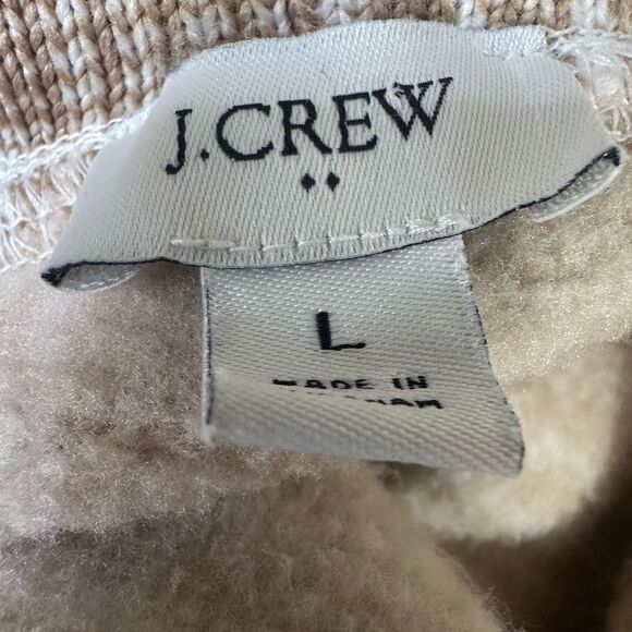 J.Crew Women’s Cowl Neck Plaid Fleece Lined Pullover Sweater L Beige Tan Check - Picture 5 of 7